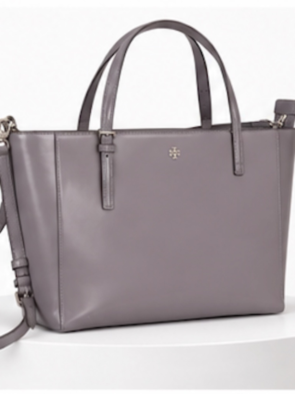 Tory Burch Gray Taupe Leather Tote Shoulder Bag Crossbody